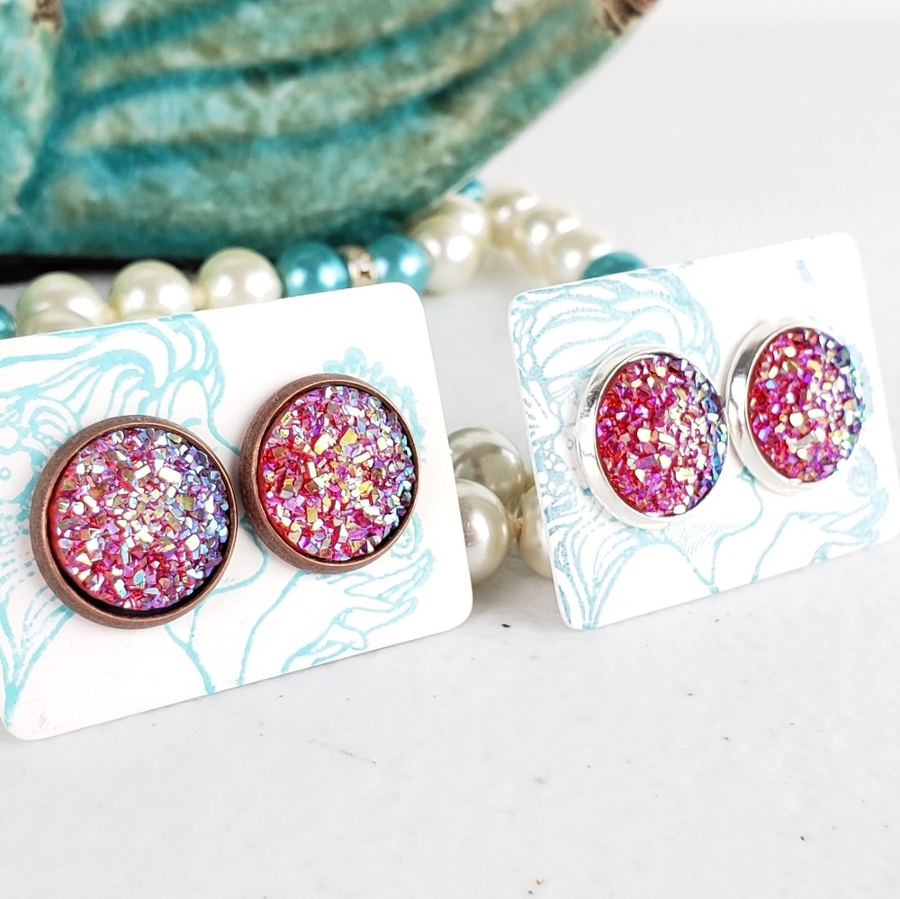 Red Sparkle Acrylic Druzy Flatback Earrings